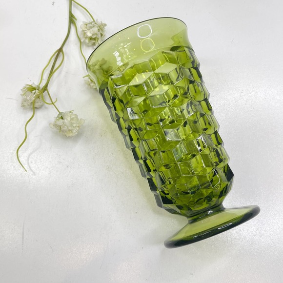 Vintage MCM Indiana Glass Co. Cubist Tumblers Avacado Green set of 6 - Picture 7 of 10